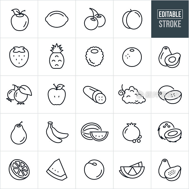 Fruit Thin Line Icons - Editable Stroke
